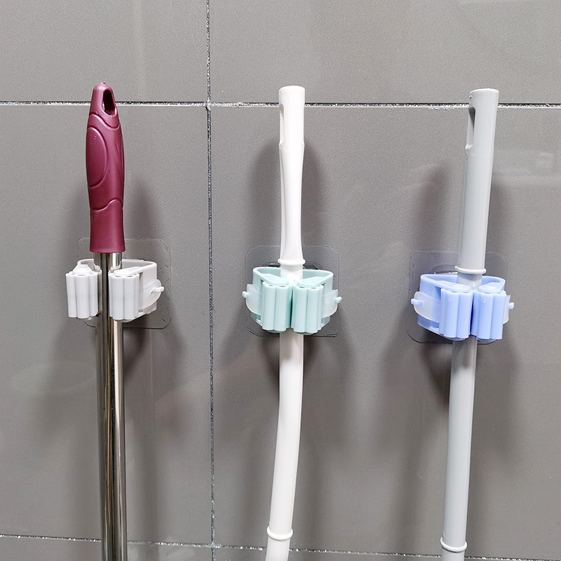 Powerful mop rack non-perforated mop clip buckle bathroom seamless rack nail-free hanger broom clip wholesale
