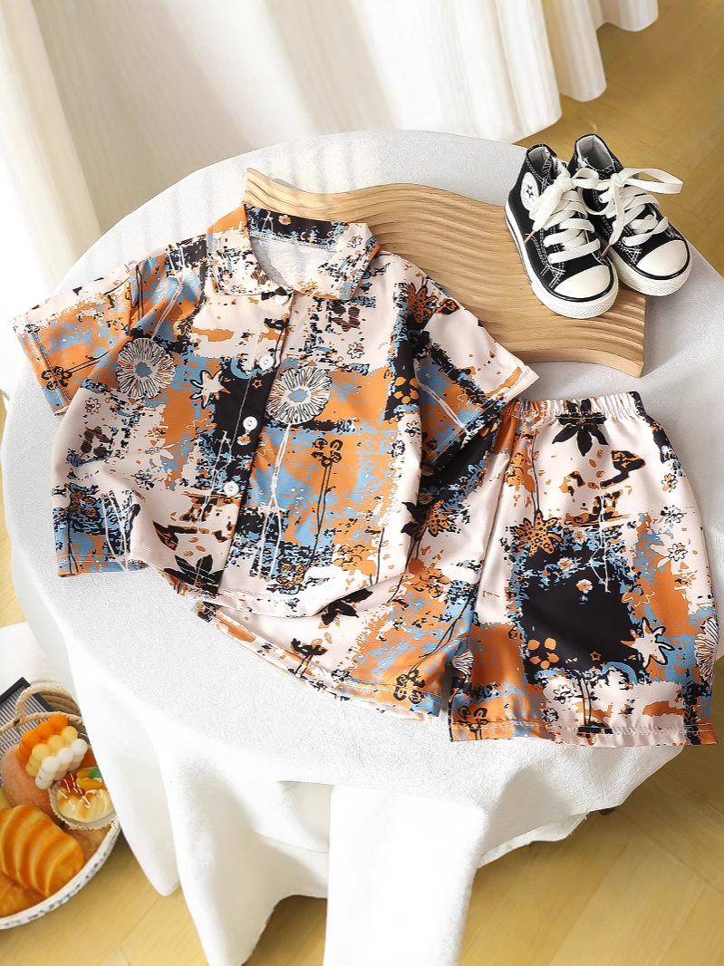 Children's summer suit boys summer baby short sleeve shorts children's T-shirt loose shirt tide children's clothing wholesale