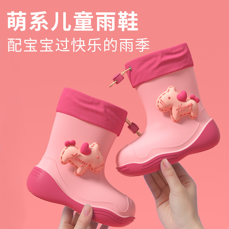 Водонепроницаемые милые дождевики для женщин и детей, студентов, для детей маленького и среднего размера, нескользящие резиновые сапоги с мягкой подошвой, водонепроницаемая обувь с флисовой подкладкой