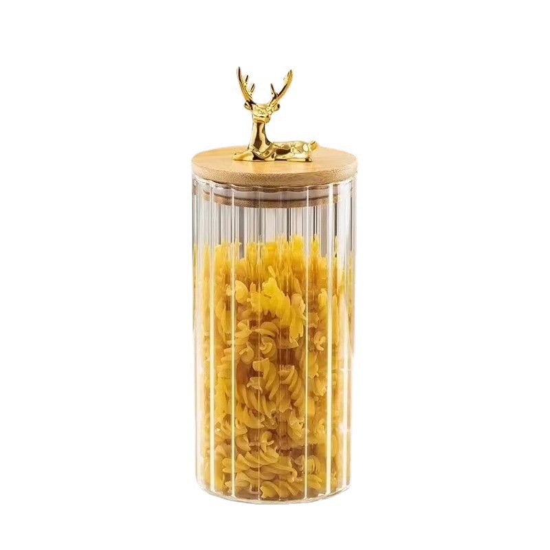 Storage Jar Cross-Border Small Deer Tea Jar High Borosilicate Amber Candy Jar Bamboo Lid Sealed Jar Snack Coffee Jar