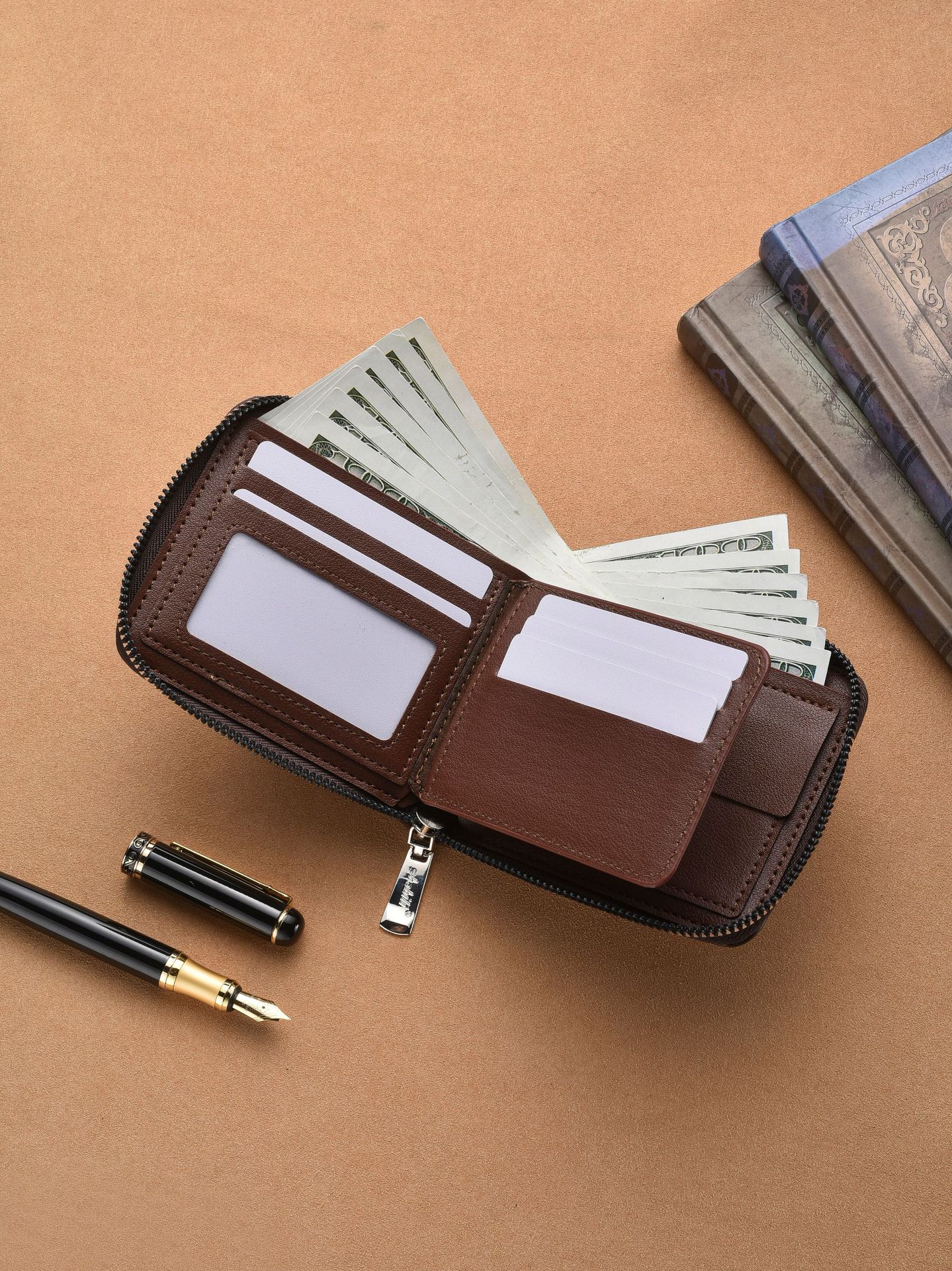 New Men's Wallet Cross-Border Pu Zipper Color Multi-Card Slot Casual Retro Large-Capacity Coin Purse Source Factory