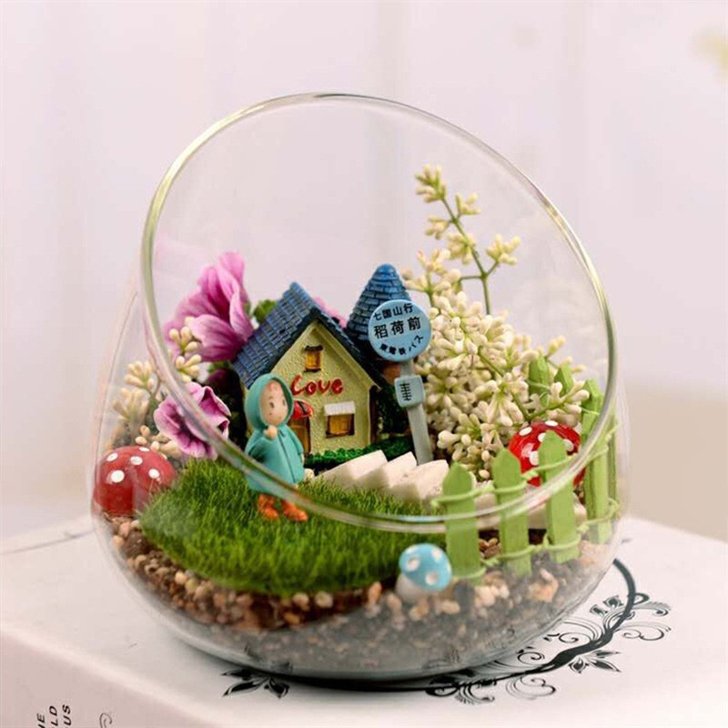 Micro-Landscape Oblique Glass Vase with Moss and Succulents DIY Ecological Bottle Hydroponic Flower Container Home Moss and Succulent Landscaping