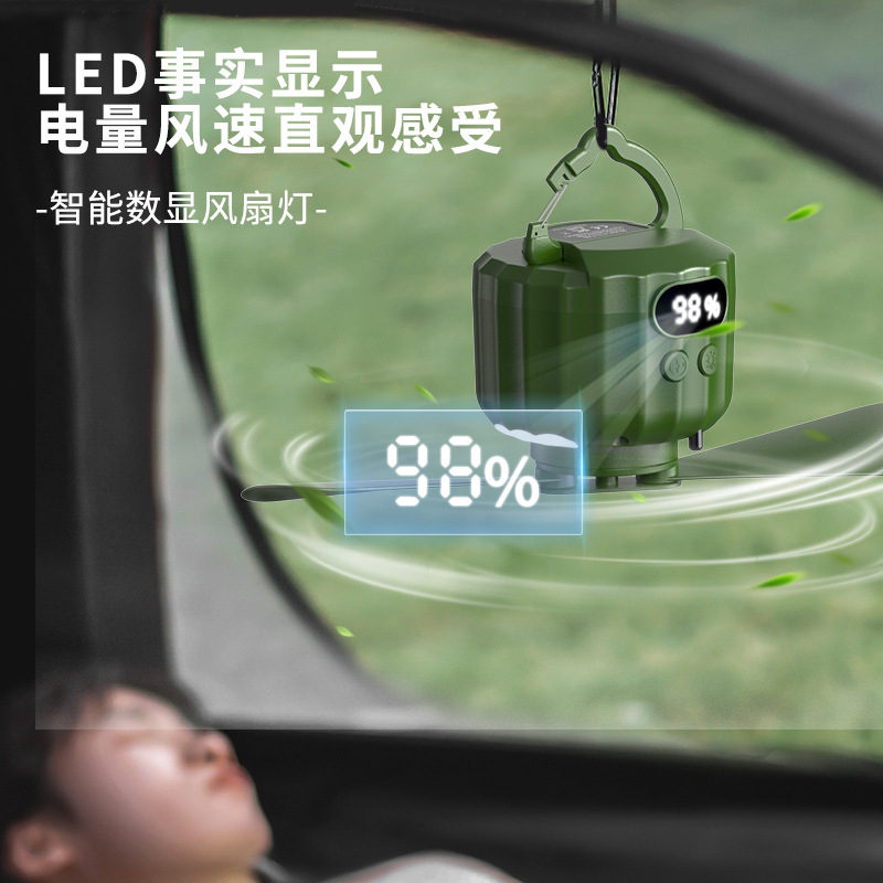Cross-border high endurance mini camping fan multifunctional camping tent fan light student dormitory Lighting ceiling fan