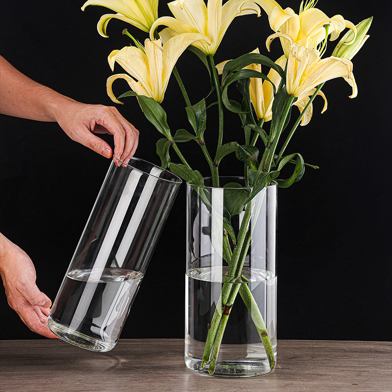 Scandinavian Straight Glass Vase Simple Hydroponic Flower Vase Candle Cup Accessible Luxury Home Dried Flower Decoration Ornaments