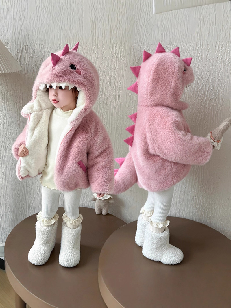 Girls' Fleece-Lined Coat 2025 New Winter Thickened Fur Integrated Stylish Wool Coat for Little Girls Winter Jacket