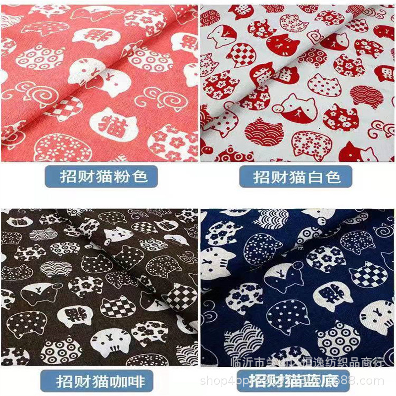 Factory Direct linen lucky cat linen cotton linen printed sofa pillow decorative cloth table tablecloth