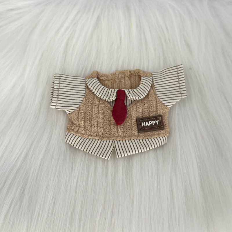 Suitable for 15-17cm Labubu Doll Clothes British Fake Two-Piece Suit Brown Knitted Suit with Replacement Outfit