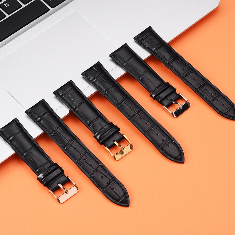 Genuine Leather cowhide first layer watch strap men's and women's pin buckle gift box bamboo grain calfskin factory in stock