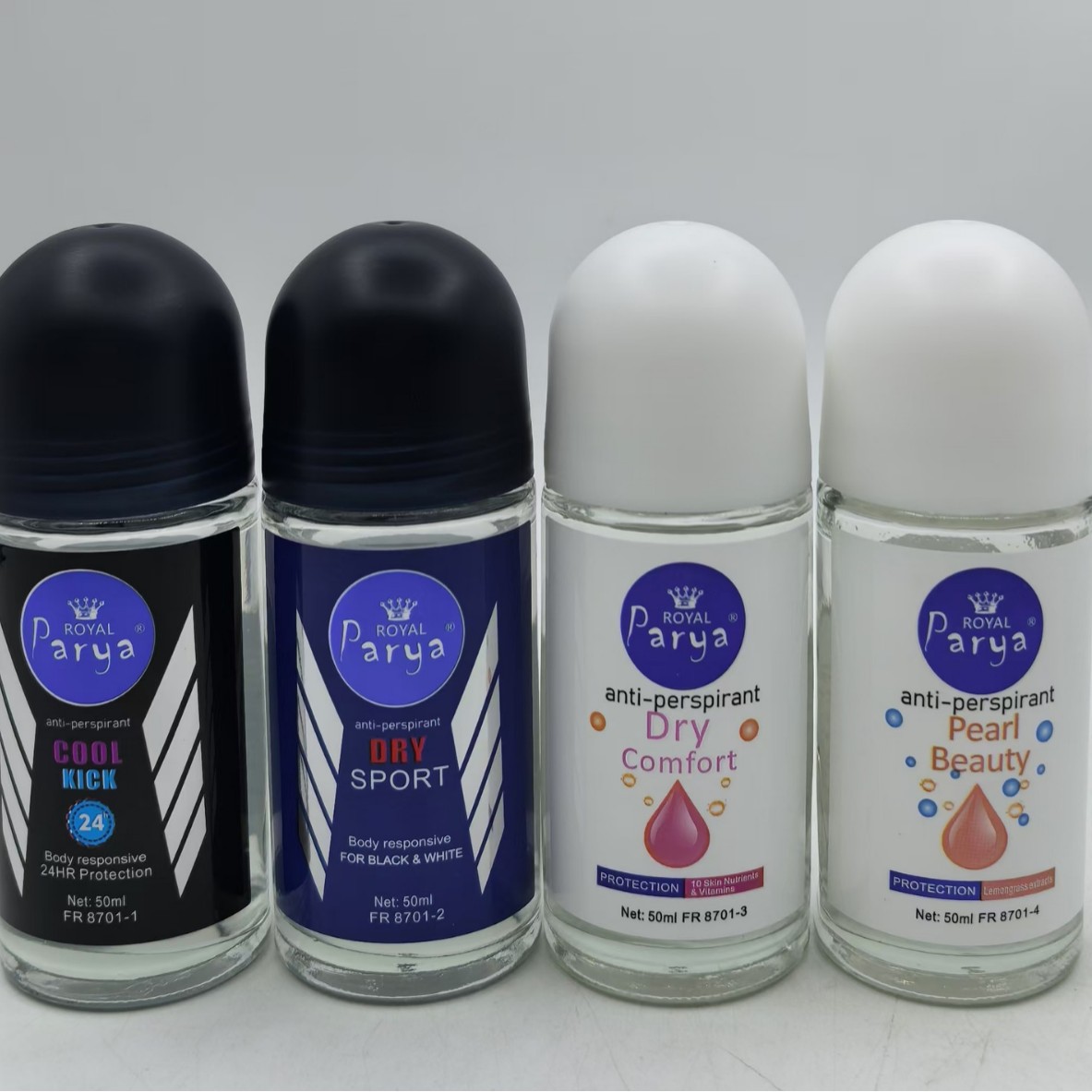 Factory Direct Supply 50ml English Cross-Border Deodorant Light Fragrance Rolling Glass Bottle Antiperspirant Royal Parya