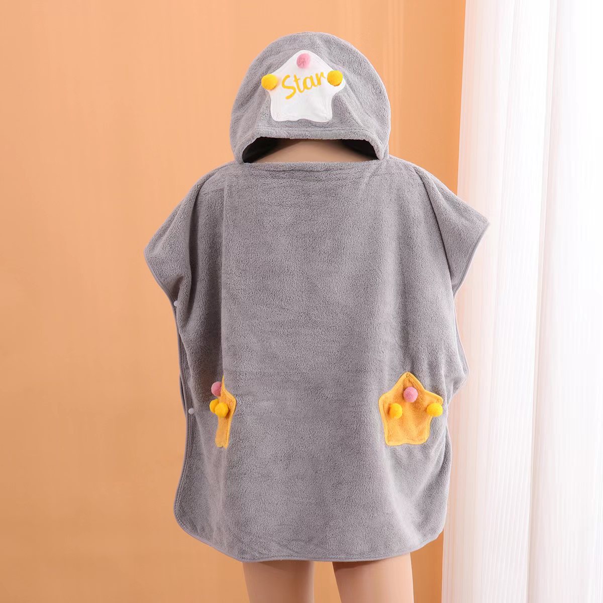 Children's Bath Towel Can Be Worn for Bathing, Swimming, and Outdoor Activities, Absorbent, Quick-Drying, Hooded Poncho, Wearable Coral Fleece Bath Towel