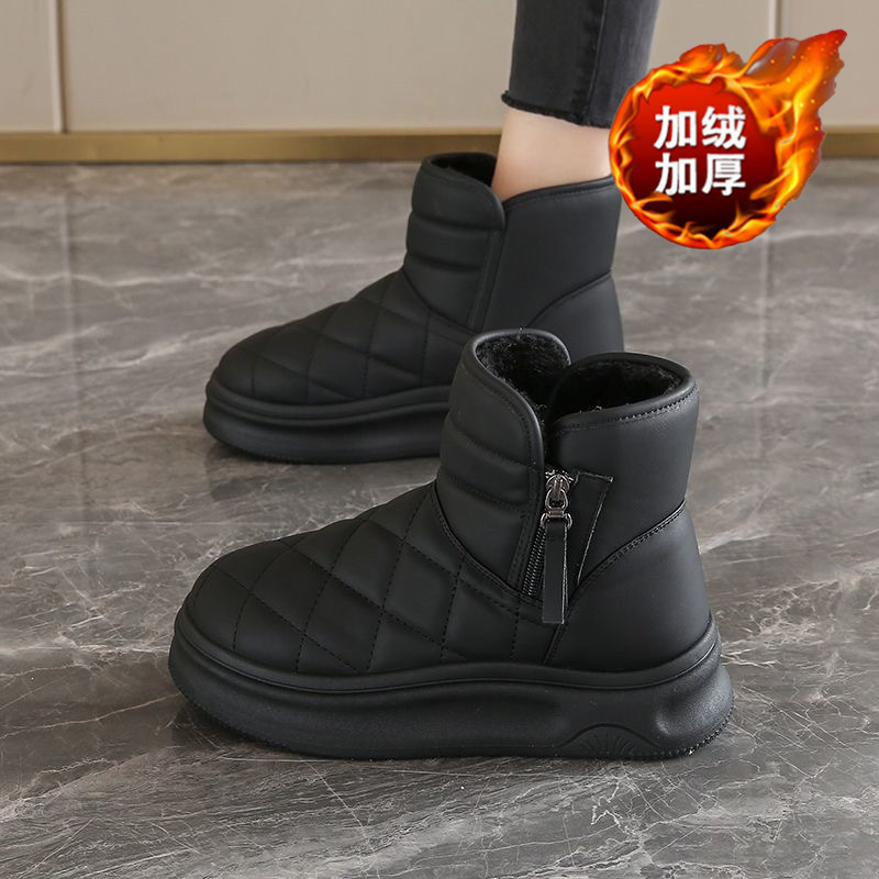 Winter Fleece-Lined Snow Boots for Women 2025 New Thickeneded Warm Cotton Shoes Thick-Soled Heightening Short Boots Casual Two-Cotton Women's Shoes