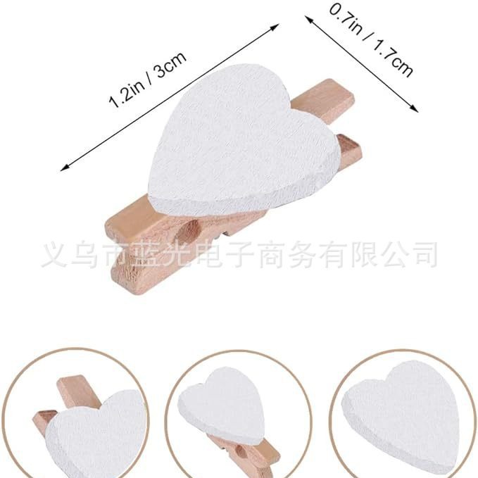 Factory wholesale 3.5/3cm white love small wooden clip heart-shaped wooden clip wooden photo clip cartoon clip