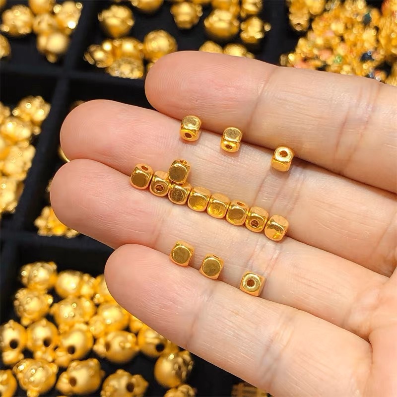 Pure Gold 0.1g 999 Sugar Cube Transfer Beads Separated Beads Square Loose Beads Gold Beans Passepartout DIY Bracelet Gold Gold