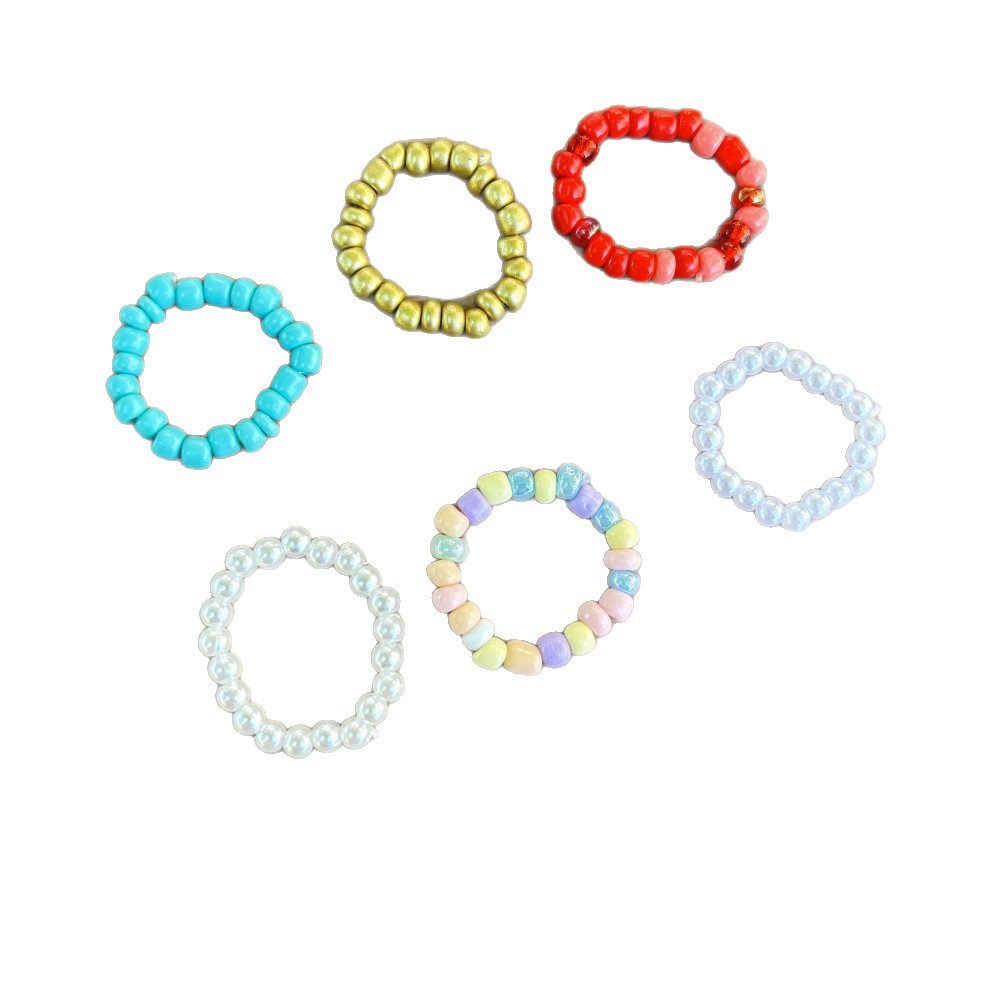 New Colorful Rice Bead Ring Beaded Elastic Ring Fashion Pearl Xiaomi Bead Ring Wholesale