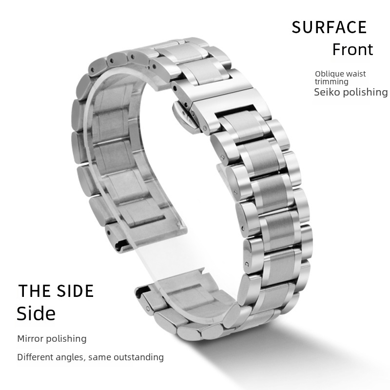 Five-Bead Solid Butterfly Buckle Watch Strap/Suitable for Famous Brands Apple, Samsung, Huawei 304 Stainless Steel Watch Strap