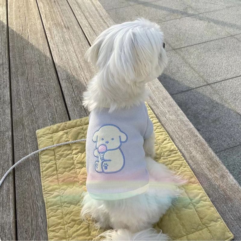 Thin Summer Pet Cat and Dog Clothes Embroidered Waffle Spring & Fall Base Layer French Bulldog Poodle Bichon Frize Breathable