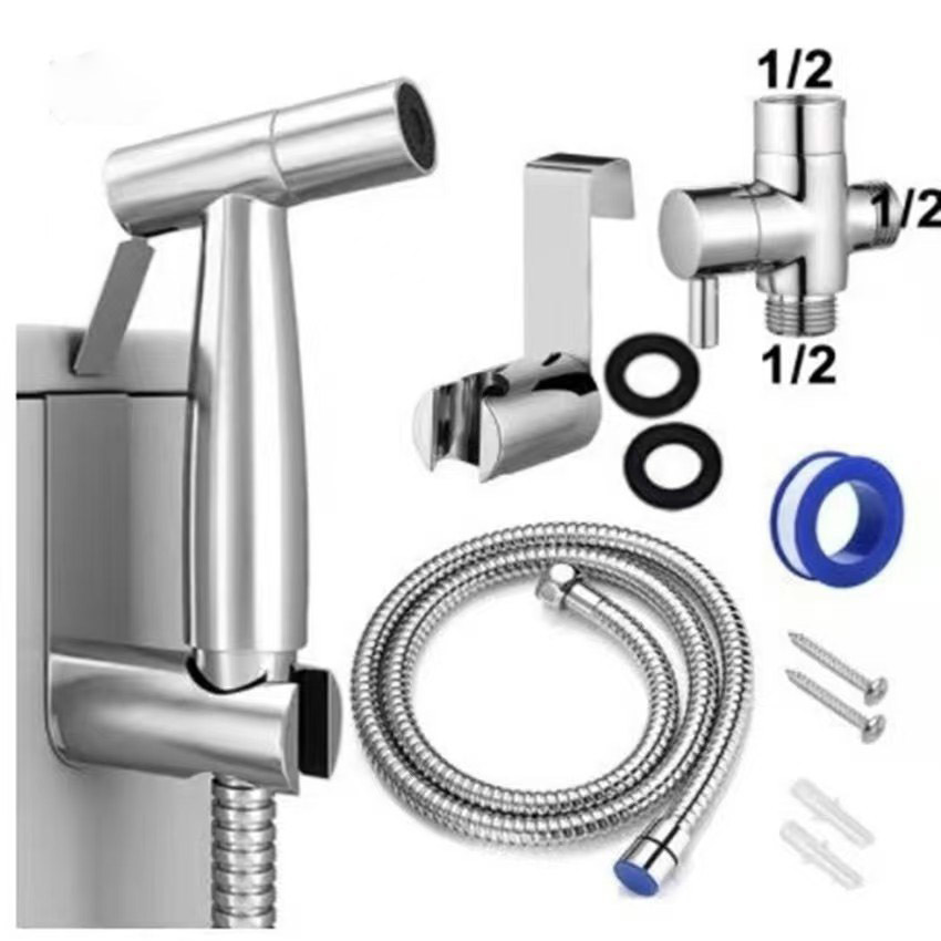 Toilet Companion with One Inlet and Two Outlets, Triangular Valve for Bathroom, Bidet Sprayer, High-Pressure Booster Spray Gun, Water Gun Nozzle