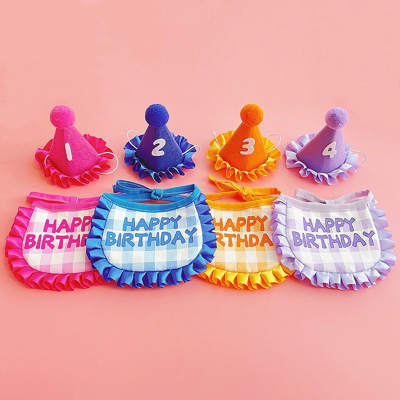 Pet Birthday Hat Bib Cat Happy Birthday Set Cute Props Combination Dress Accessories Scarf