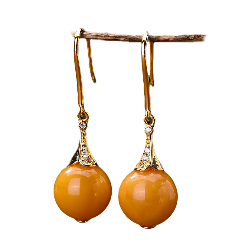 Beeswax Earrings Natural Old Beeswax Earrings 925 Silver Inlaid Butter Yellow Earrings Beeswax Earrings Amber Earrings
