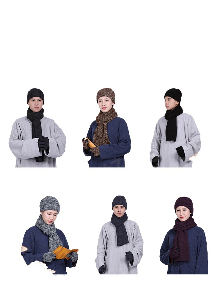 Monk Hat Winter Monk Hat Scarf Gloves Monk Nun Temple Master Monk Winter Warmth