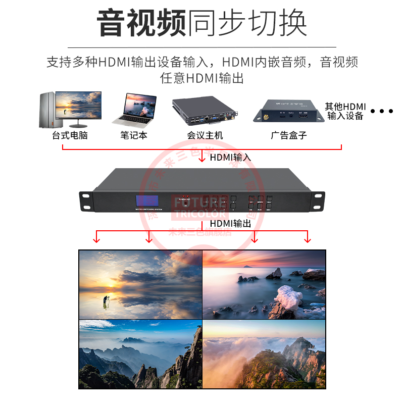 J84 Splicing Screen Signal Audio and Video Four-In and Four-Out Switcher Four-Out Matrix Image Hdmi3 in High-Definition 24 Points G3