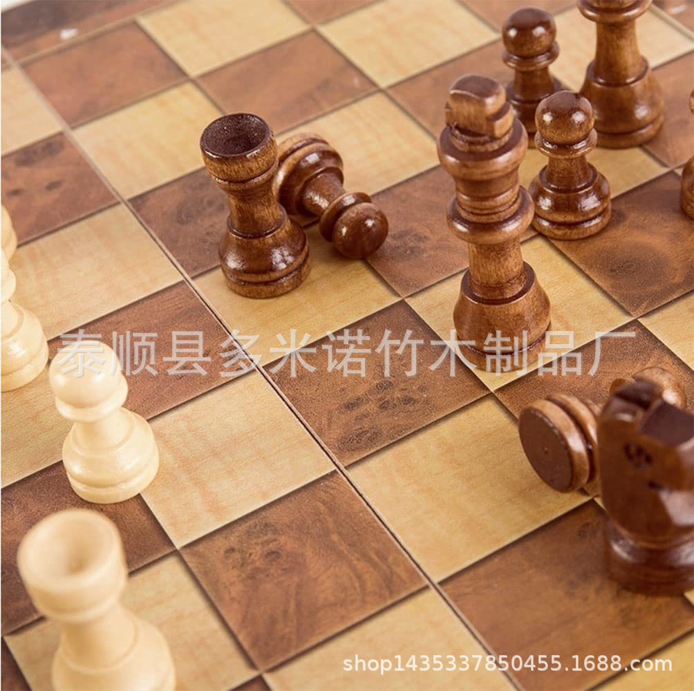 Cross-border direct supply chess game chess multi-function black and white chess three-in-one wooden chess pieces foldable