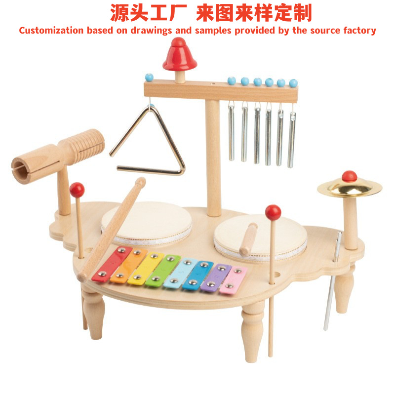 Индивидуальная обработка изображений и образцов, OEM печать логотипов, деревянная многофункциональная музыкальная подставка, набор барабанов, фабрика игрушек для детей
