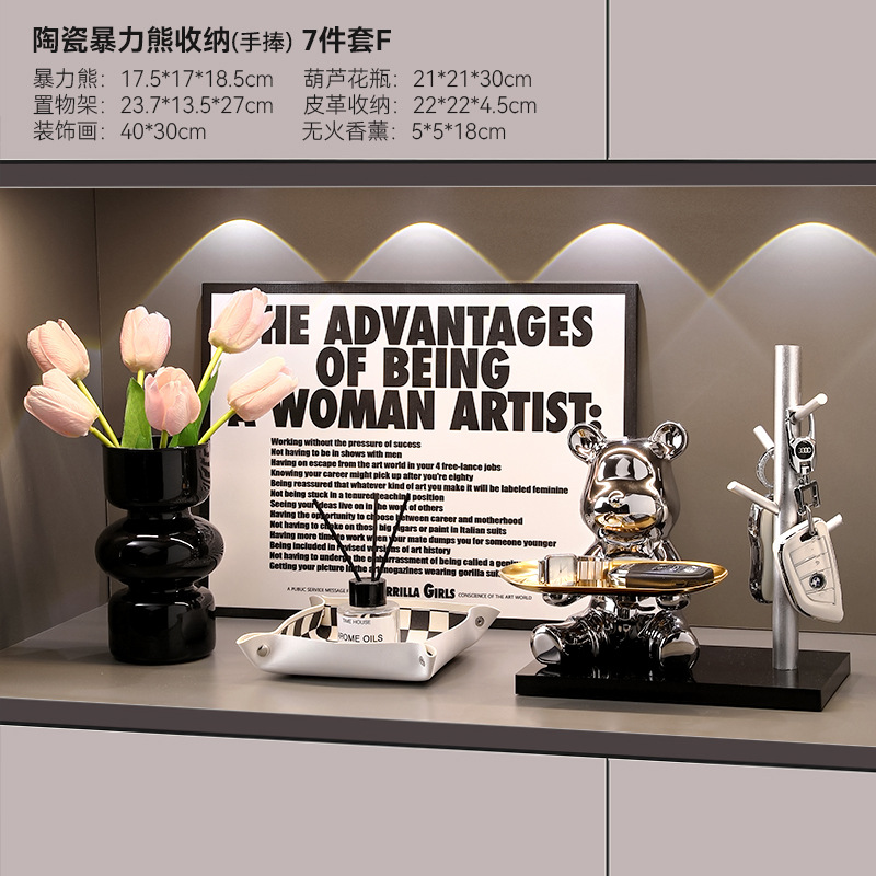 Creative violent bear key storage hallway decoration light luxury living room shoe cabinet desktop ceramic piggy bank