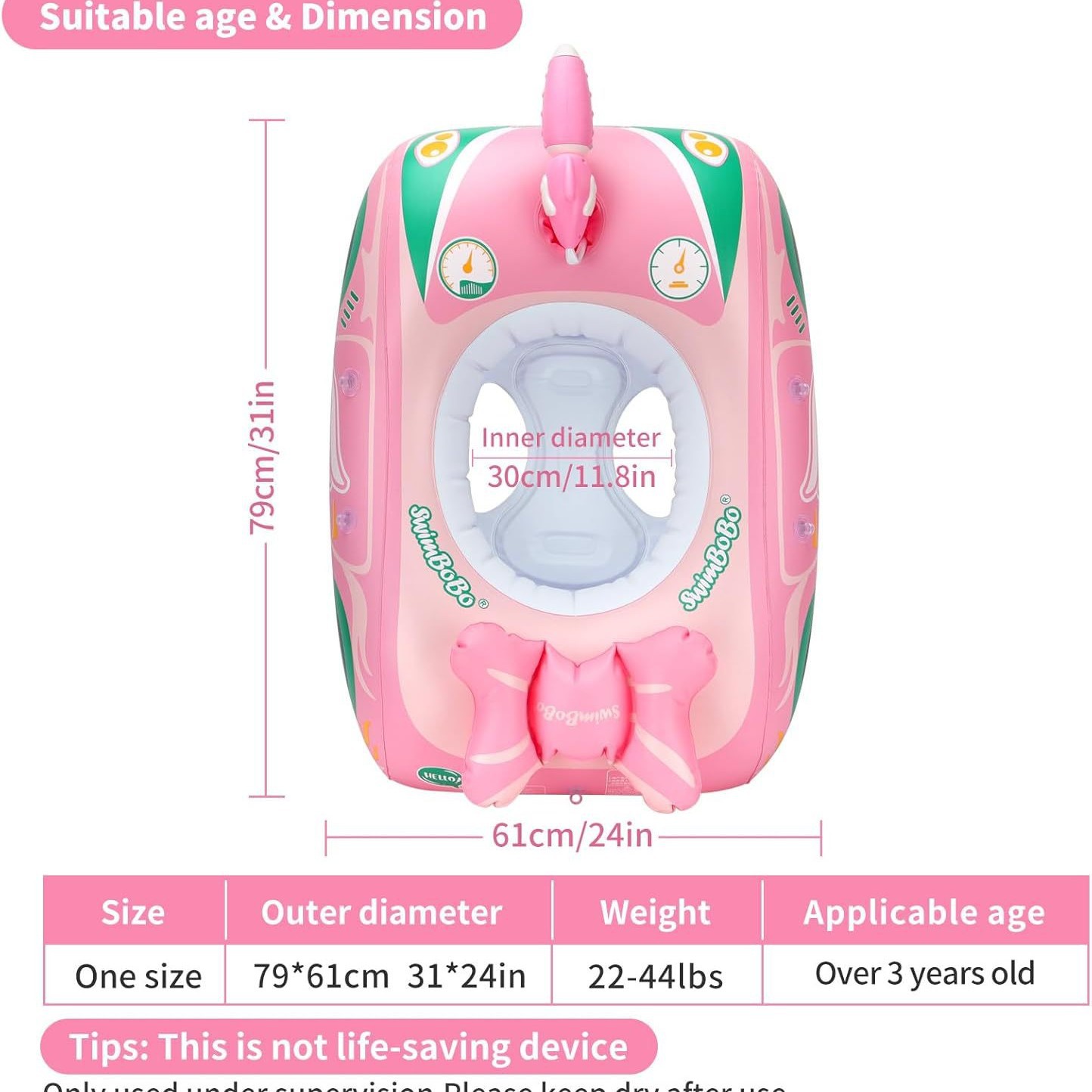 3 Colors of Children's Inflatable Swimming Rings, Car-Shaped Seat Rings, Outdoor Sun Protection and Shading, Removable and Thickened Seat Rings