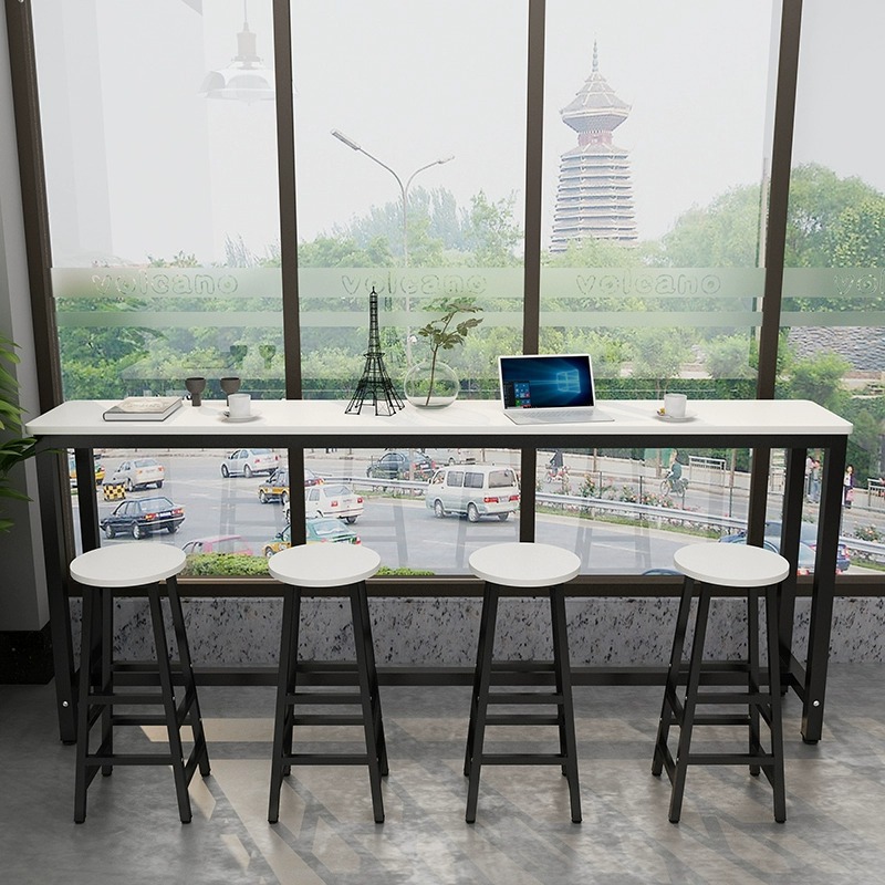 Household Narrow Rectangular Simple Table, Milk Tea Shop Table and Chair Combination, Rounded Corner Wall Bar High Table, Long Table