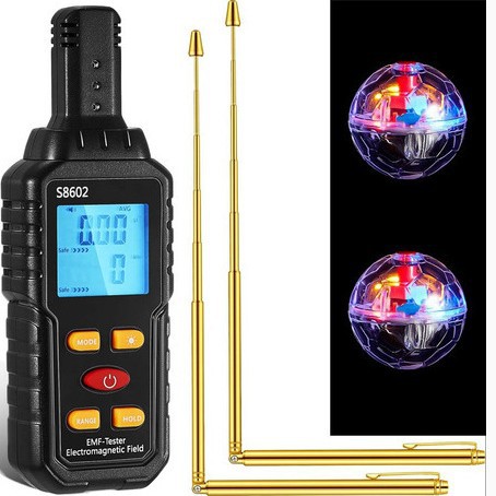 Emf meter S8602 electromagnetic radiation tester with 2 luminous cat balls outside ghost hunting (classic style)