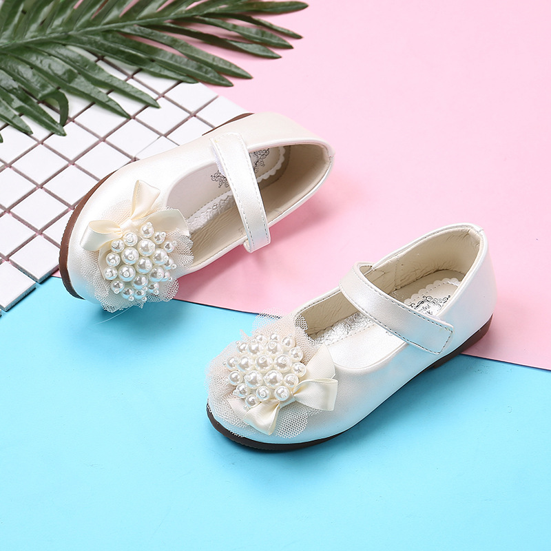 Girls Leather Shoes Rhinestone Princess Shoes Spring and Autumn 2023 New Korean Style Children Crystal Soft Sole Shoes White Shoes