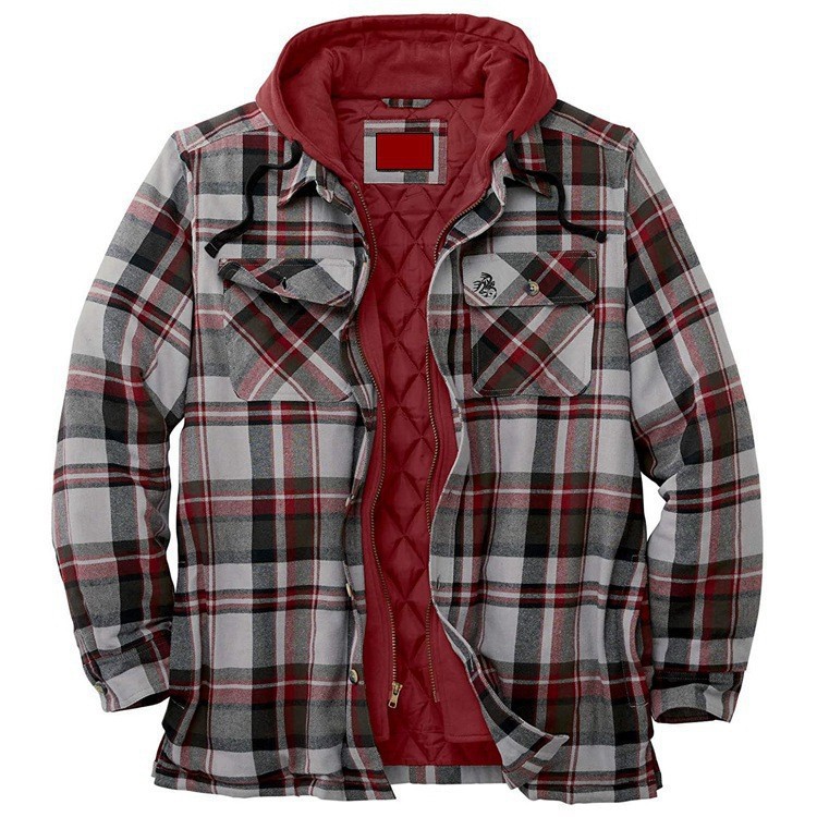 2021 foreign trade explosions men's European and American autumn and winter thick cotton plaid long sleeve loose hooded jacket coat