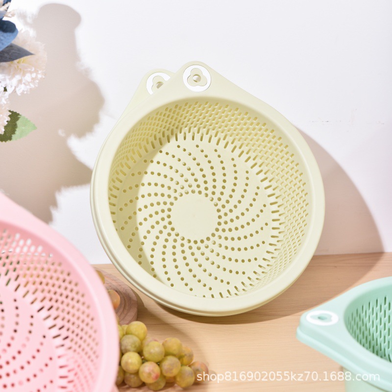Plastic Draining Basket Two-Piece Set Storage Vegetable Basket Household Thickened Multi-Purpose Vegetable Washing Sieve Bowl Chopsticks Fruit Draining Basket Wholesale