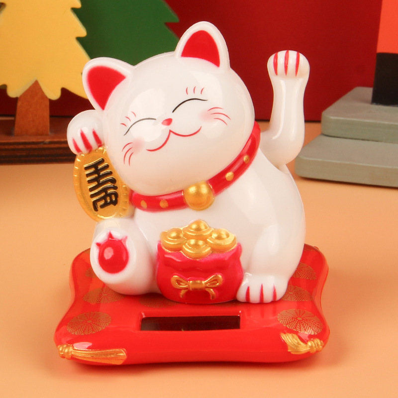 2.5inch Solar Automatic Waving Fortune Cat Wholesale Waving Lucky Bag Cat Shop Cashier Opening Gift Ornament