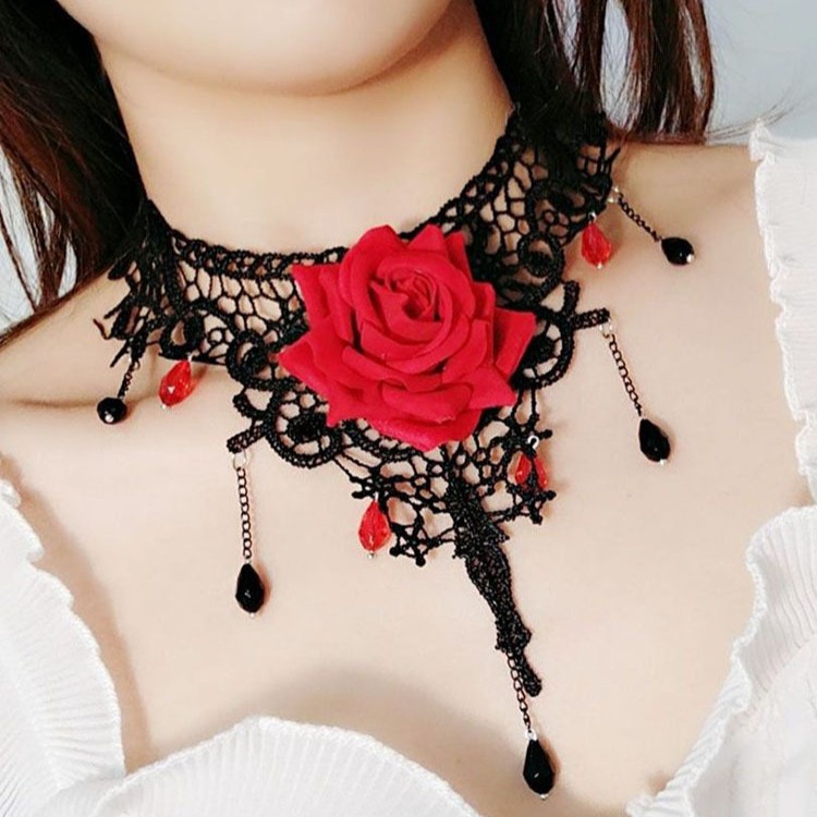 Dark Style Lolita Gothic Necklace Women's Retro Rose Clavicle Chain Choker Neck Chain Necklace