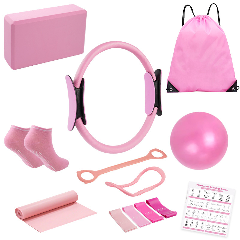 Yoga Pilates Thirteen-Piece Pink Pilates Set Leg Resistance Circle Pilates Ring Resistance Band Cross-Border