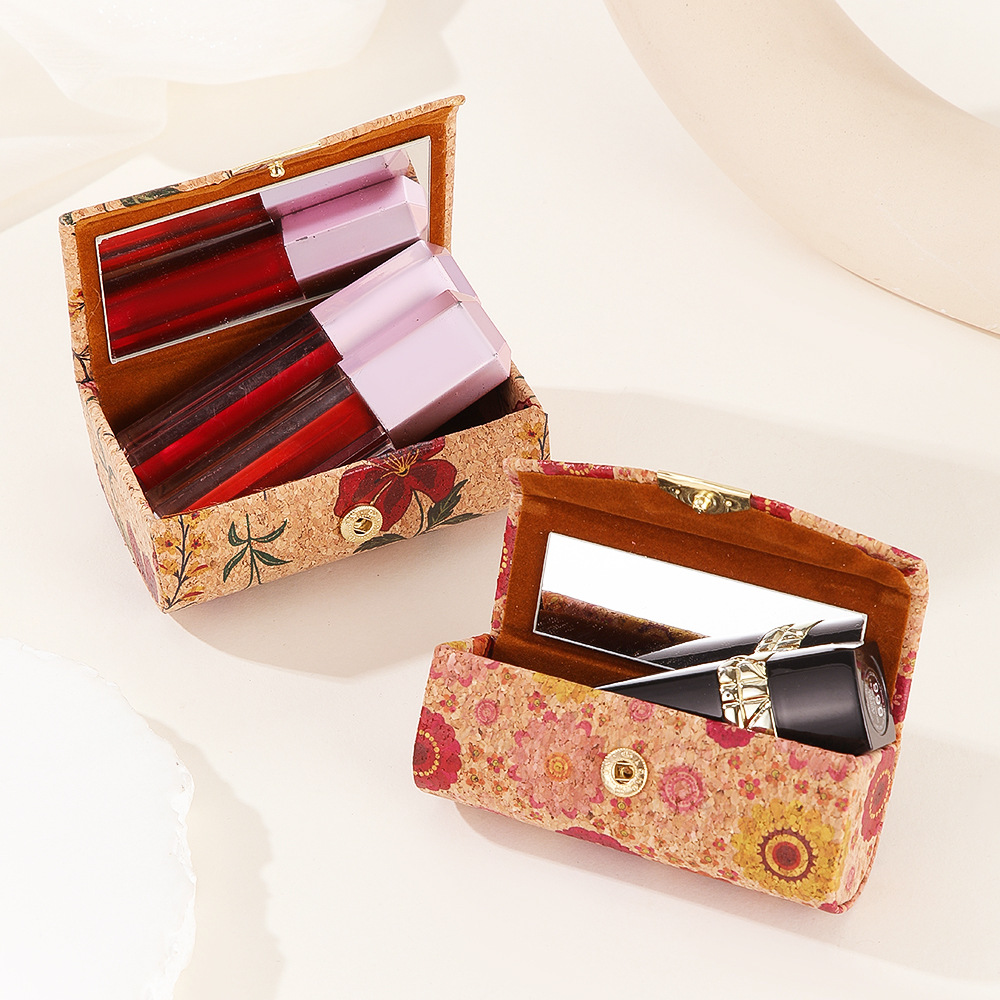 Popular Retro Cork Lipstick Box Ring Earrings Mini Storage Box Travel Souvenir