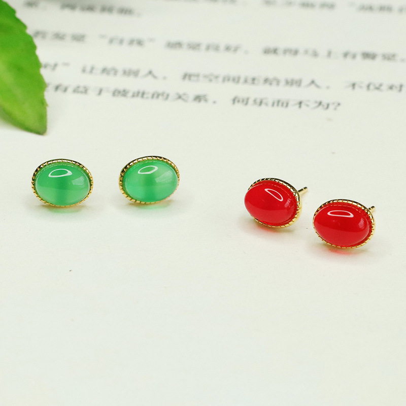Ai Yu Green Agate S925 Silver Needle Earrings Jadeite Earrings Jewelry Factory Wholesale Live Streaming Dropshipping S3101005A