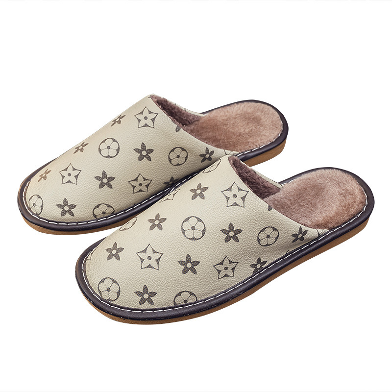 Leather cotton slippers men's 2024 new winter thick-soled indoor home waterproof household anti-slip slippers women's autumn and winter