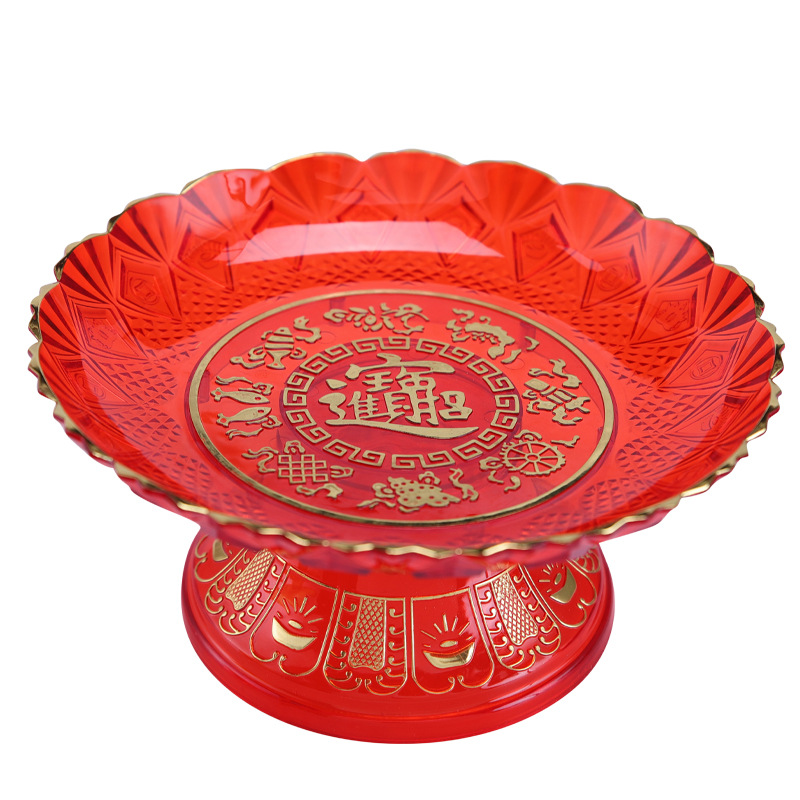 Plastic Crystal Buddha Fruit Plate, Bowl and Chopsticks Series Set, Buddha Utensils for Home Use, Hot Stamping Plate, Factory Direct Sale