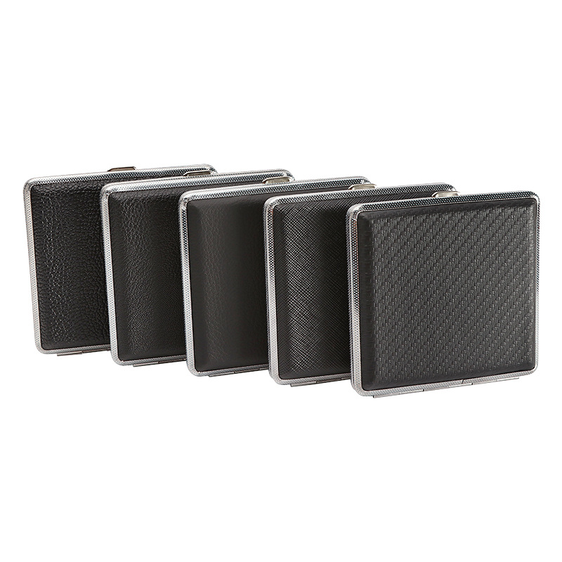 Hand-Rolled Cigarette Case Leather 20-Pack Ultra-Thin Moisture-Proof Metal Cigarette Portable Cigarette Case Cigarette Holder Men's Gift Cigarette Case