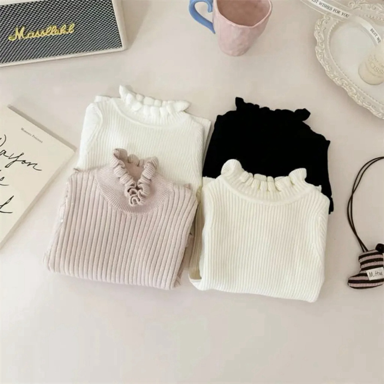 Cream Girls New Baby Top Little Girl Princess Ear Base Shirt Children's Sweater Cute Trend