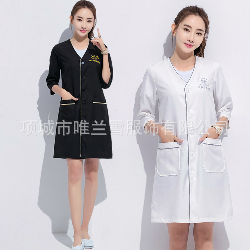 Beauty salon beautician work clothes female tattoo embroidery artist white gown micro-finishing Health Care clothes manicure skin management work clothes