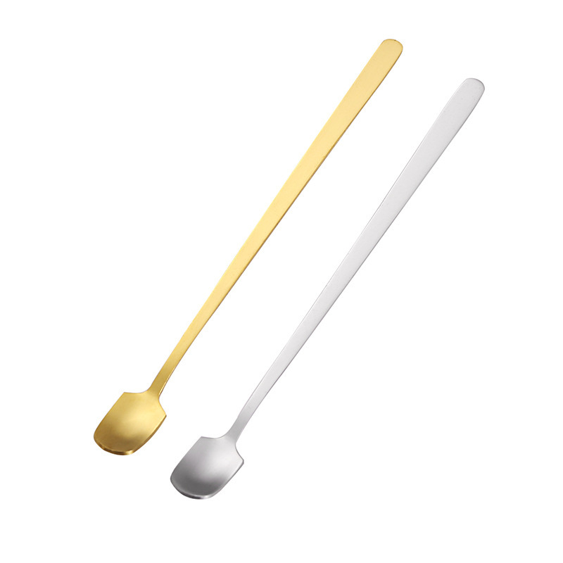 Cross-border stainless steel spoon square spoon coffee spoon creative long handle spoon gift spoon dessert spoon cup mixing spoon