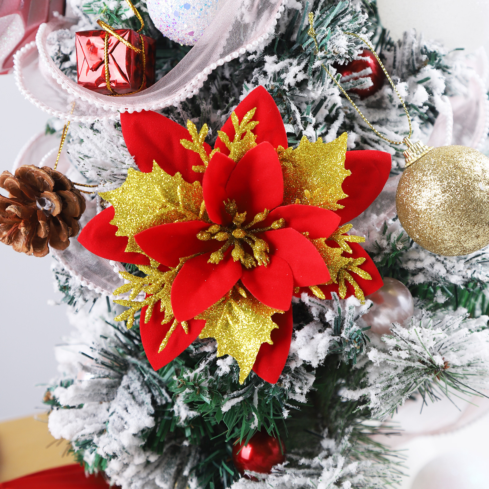 Новая блестящая луковичная пудра с пайетками Искусственные рождественские цветы Подвесные украшения для рождественской елки Ручные DIY декорации