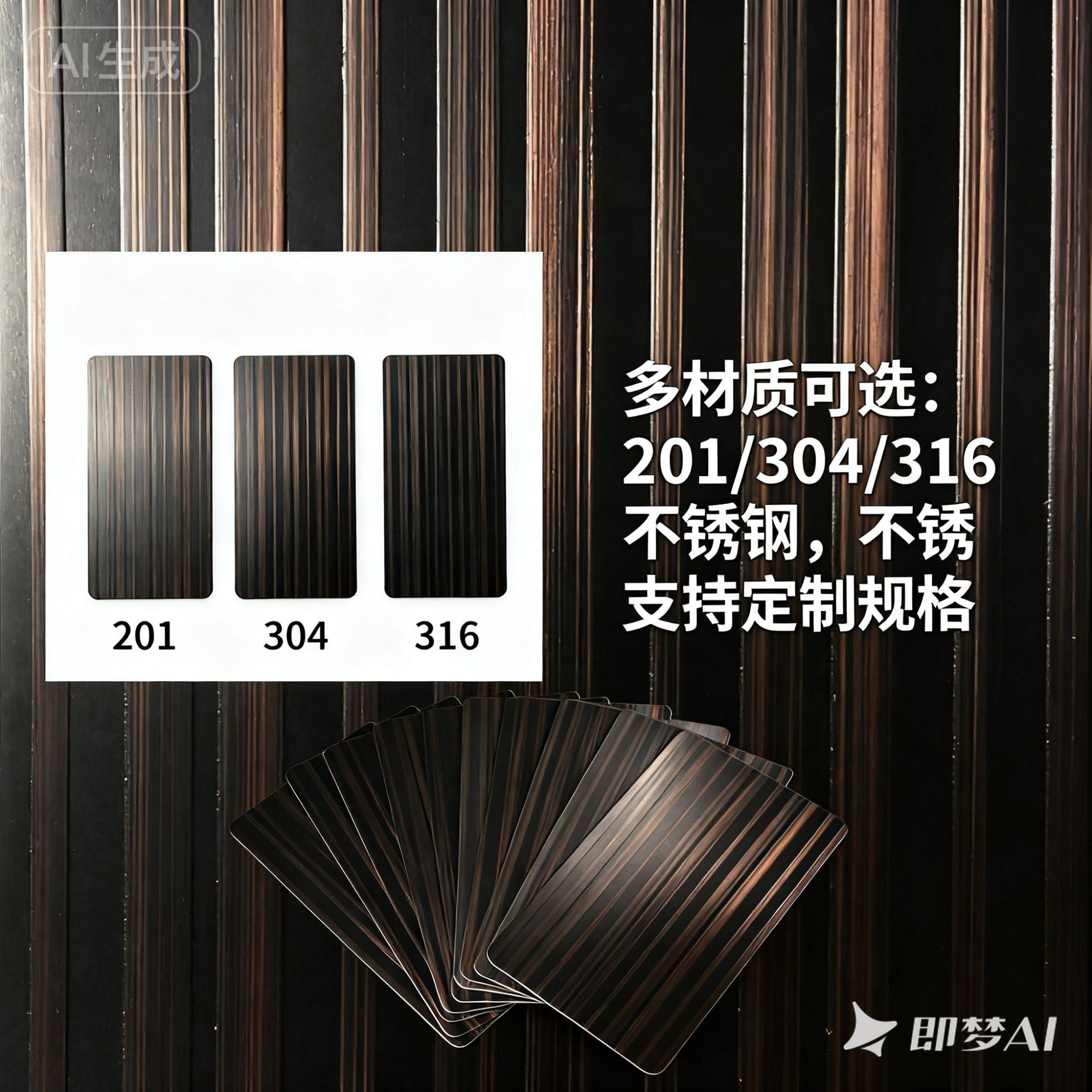 Guibin Stainless Steel Etched Decorative Panels with Striped Two-Tone Water-Plated Copper Craftsmanship, Glossy Panels for New Chinese Style Decoration