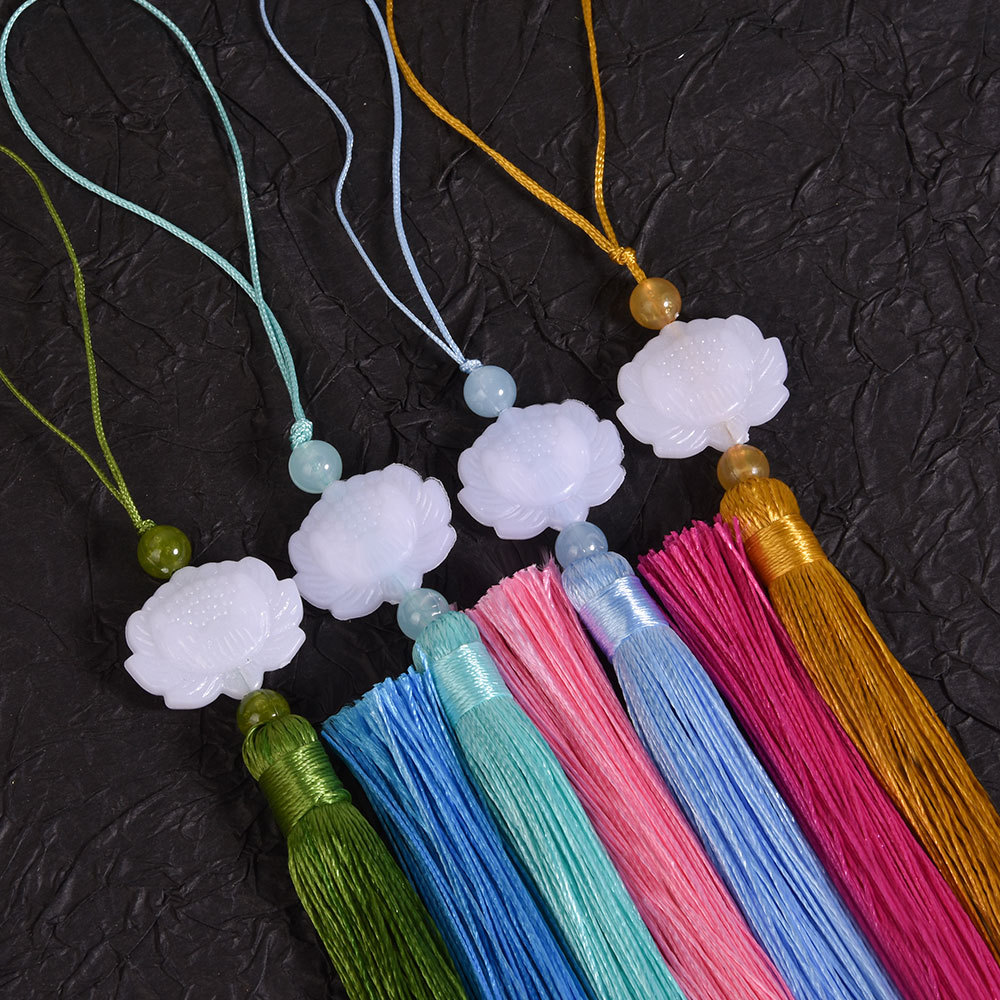Ornaments Tassel White Jade Lotus Mid-Autumn Festival Lantern Hanging Tassel Pendant Chinese Knot Ancient Costume Cheongsam Tassel Hanging Tassel