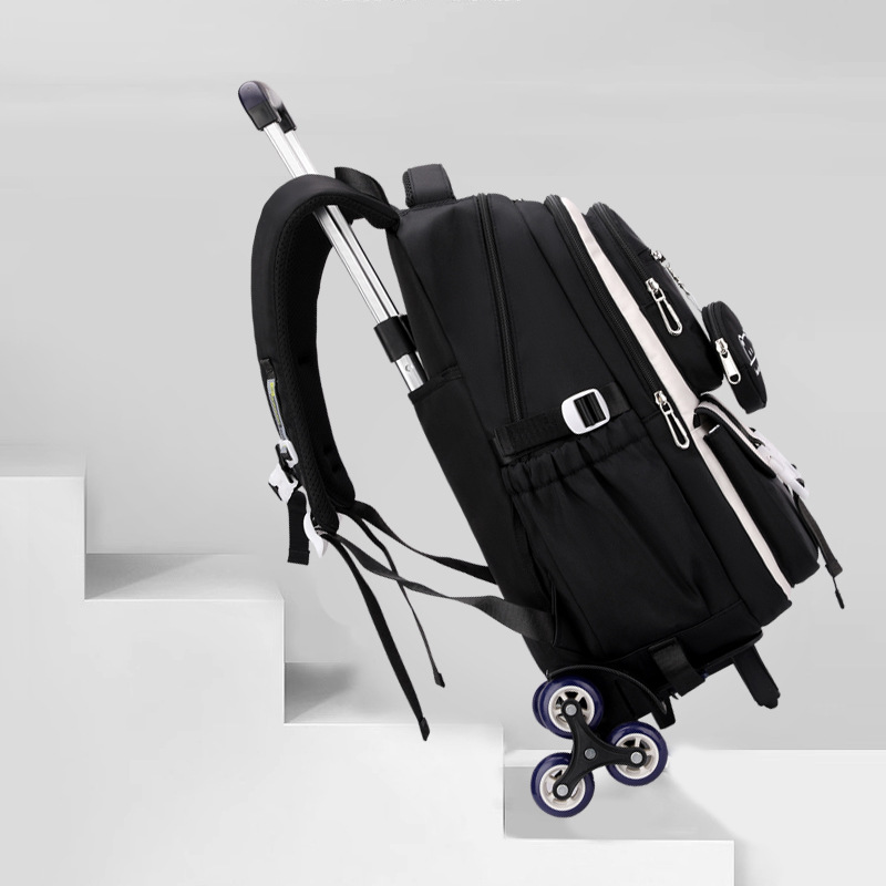 Natural Fish Trolley Schoolbag for Girls, Middle School Students, Large Capacity, Multi-Layer Niche Design, Shoulder Trolley Schoolbag