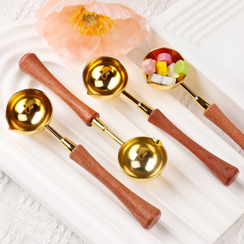 Vintage fire lacquer wax spoon melting wax tool wooden handle measuring spoon simple fire paint seal sealing rosewood handle spoon